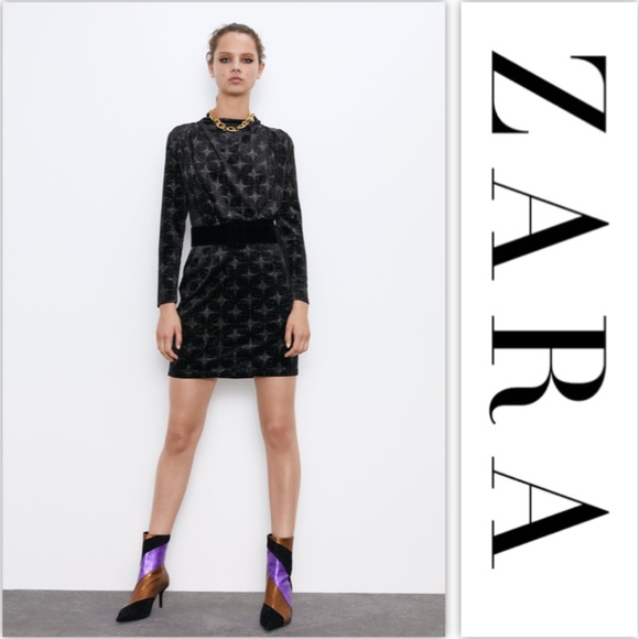 NWT Zara Black Belted Velvet Dress - Picture 3 of 8